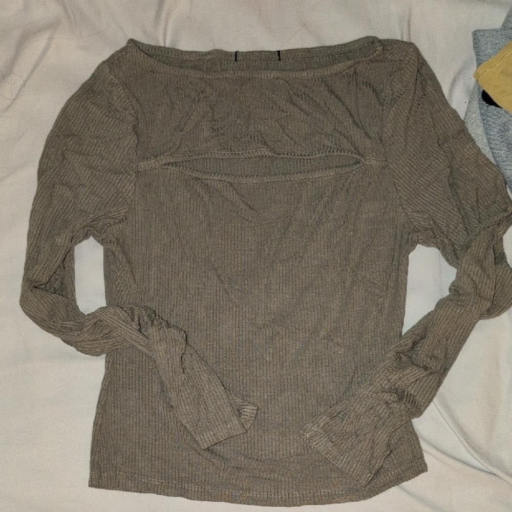 Ribbed Long Sleeve Top in Taupe